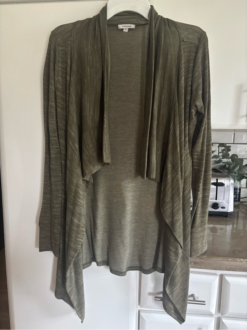 Stella & Dot Olive Draped Open-Front Cardigan